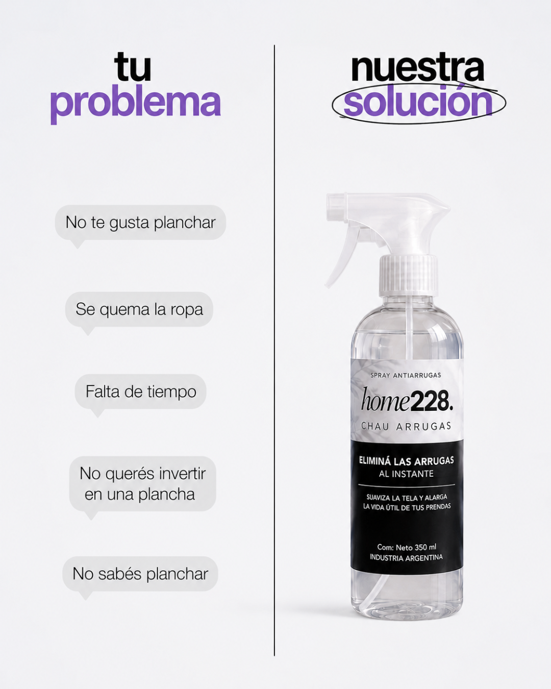 CHAU ARRUGAS — Spray alisador · ropa lisa en segundos.